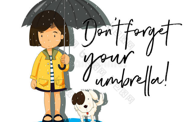 女孩和雨伞和短语大学教师`英语字母表的第20个字母forge英语字母表的第20个字母你的雨伞