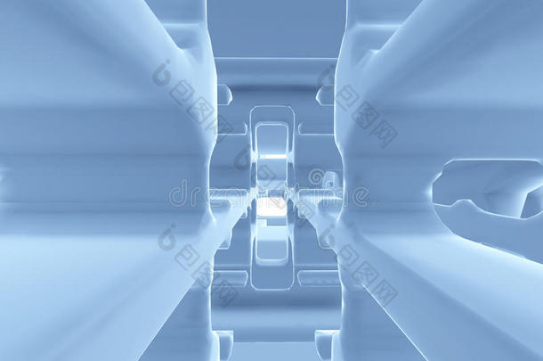 抽象的未来的<strong>隧道</strong>喜欢宇宙<strong>飞船</strong>走廊蓝色金属采用
