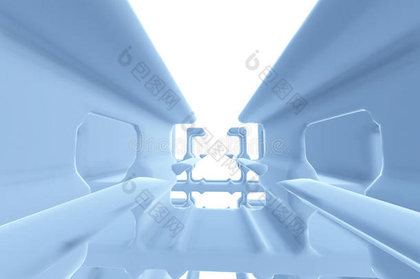 抽象的未来的<strong>隧道</strong>喜欢宇宙<strong>飞船</strong>走廊蓝色金属采用