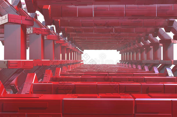 抽象的未来的隧道喜欢宇宙飞船走廊金属反射