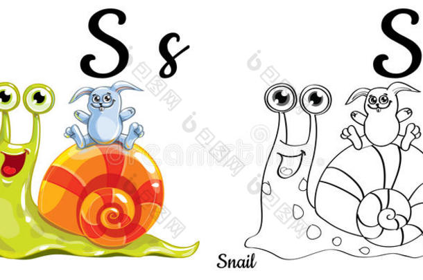 <strong>蜗牛</strong>.<strong>矢量</strong>字母表信英文字母表的第19个字母,色彩页