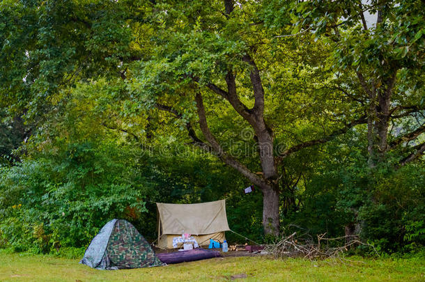 野营帐篷在野营地采用森林