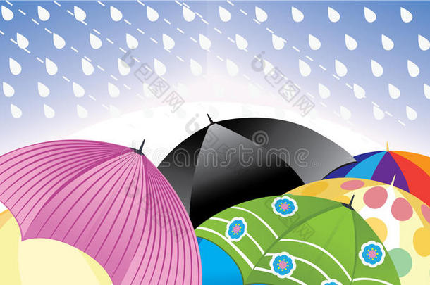 矢量说明关于富有色彩的雨伞,雨伞s在雨,arginine-utilizingsystem精氨酸利用系统