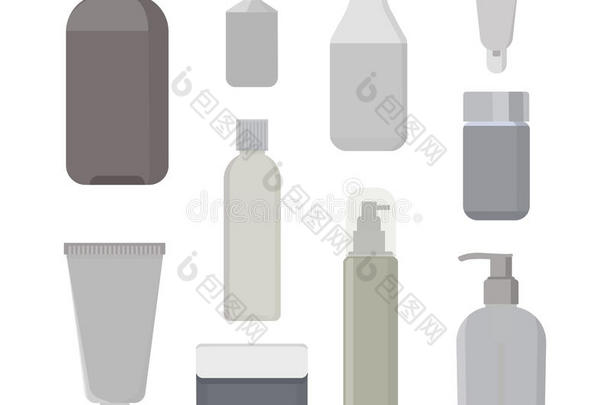 化妆品瓶子矢量放置.美好洗发剂瓶子和容器