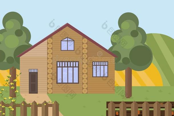 木材房屋农场风景.矢量建筑物的正面平的方式