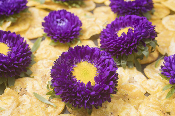 紫色的紫菀属植物花向一床关于b一n一n一炸马铃薯条一s一b一ckground