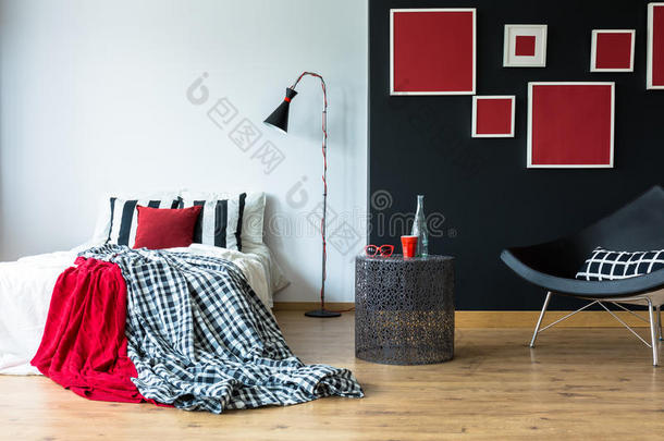 舒适的卧室和红色的上油漆