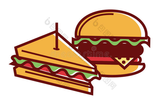 自家制的三明治和汉堡包从速食的隔离的illustrat