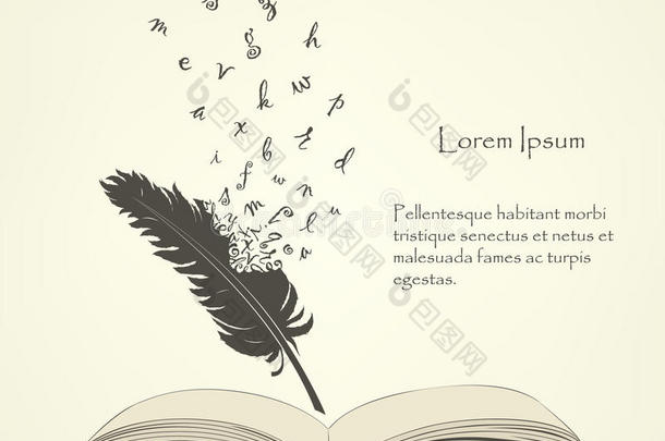 文字老的羽毛和飞行的字母表文学