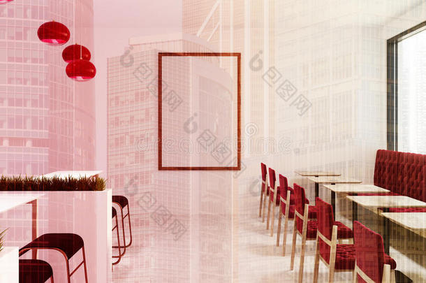 白色的咖啡馆和条和红色的椅子某种语气的