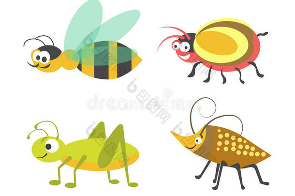 友好的黄蜂,可笑的甲壳虫,有力的蚱蜢和昆虫wickets三柱门