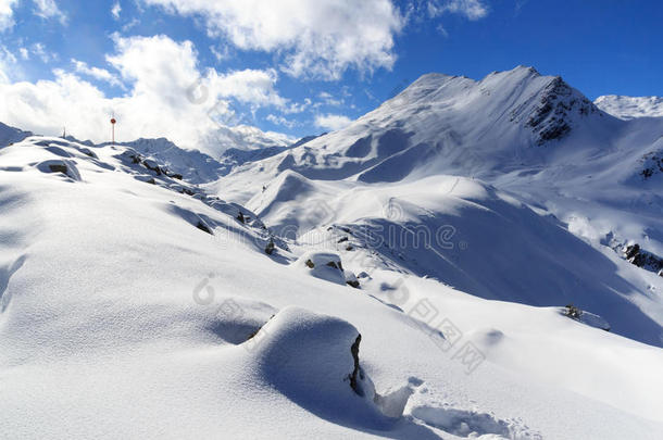山全景画和雪和雪shoe跟踪采用w采用ter采用树桩