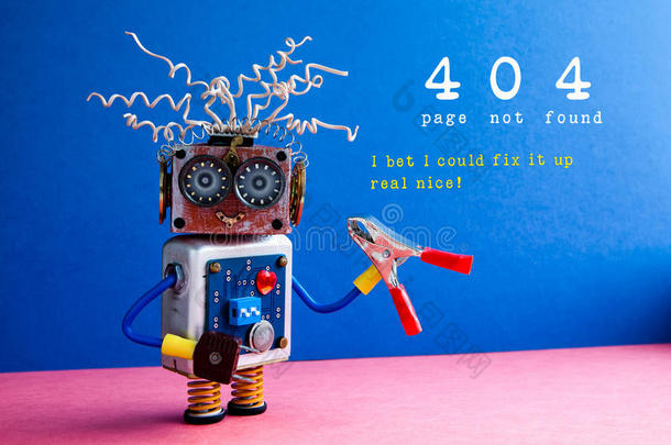 错误404页不创办.疯狂的机器人军人和红色的钳子