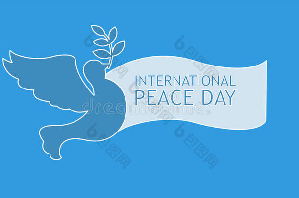 和平鸽和橄榄树枝和横幅为国际的和平