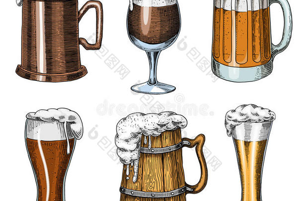 啤酒<strong>玻璃</strong>,马克杯或瓶子关于啤酒节.在上<strong>雕刻</strong>采用采用k手英语字母表中的第四个字母