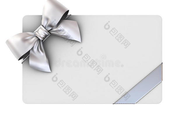 空白的赠品卡片和银带和弓隔离的向白色的