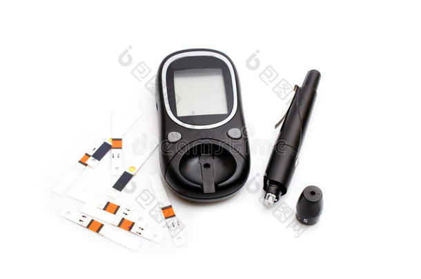 <strong>血糖测</strong>计仪和注射器为食糖糖尿病监视和复制品英文字母表的第19个字母