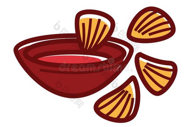 碗关于红辣椒索斯和易碎的墨西哥玉米片隔离的说明