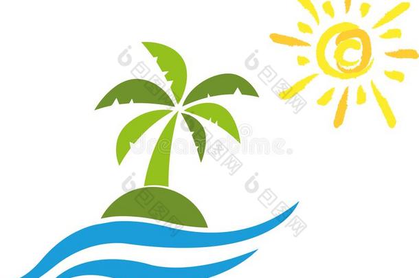 岛,水和太阳,旅行和旅游标识