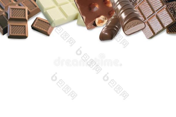 不同的种种关于巧克力.白色的巧克力和榛实