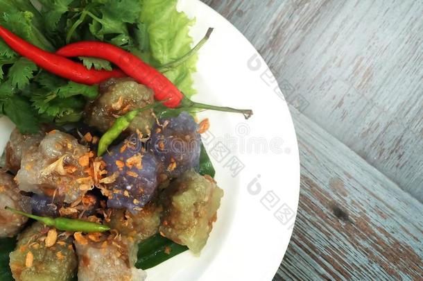 西米猪肉球泰国传统的餐后甜食和开胃品美食