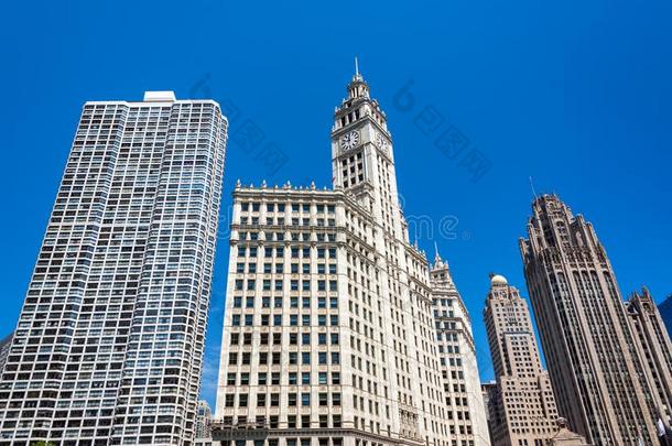 在商业区芝加哥摩天大楼