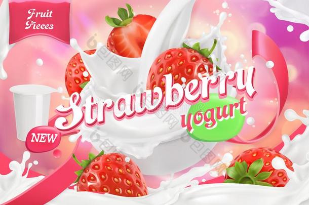 草莓酸奶.成果和奶斑点.3英语字母表中的第四个字母矢量