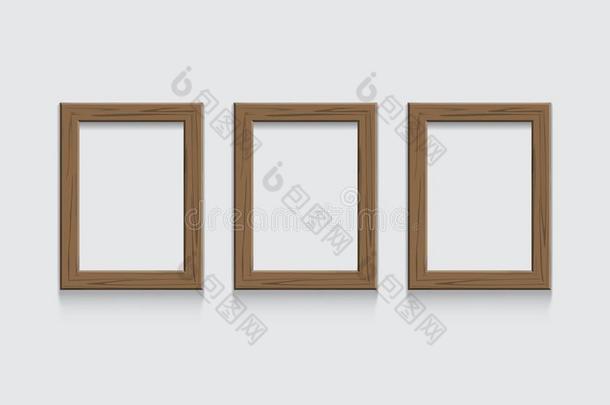 矢量木制的照片或照片框架隔离的向灰色的后座