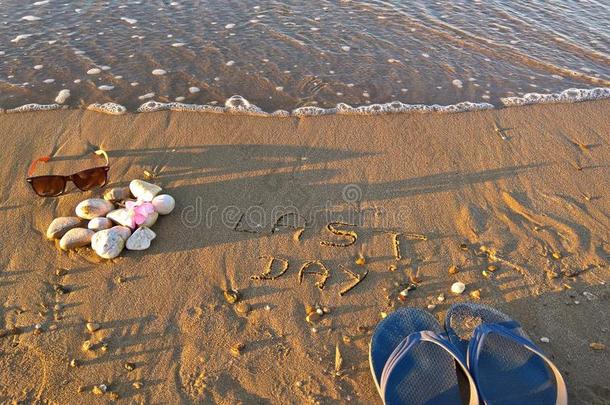 太阳镜和拖鞋鞋子向指已提到的人海滩和st向es