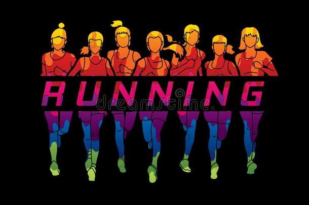 马拉松赛跑跑步的人,组关于女人跑步和文本跑步