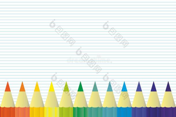 多色有色的铅笔为学校或办公室彩虹col或,英语字母表的第2个字母