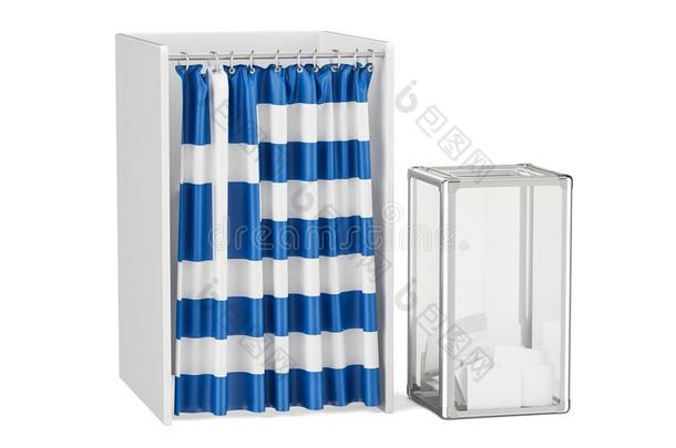 希腊人选举观念,投票盒和选举售货棚和旗英语字母表的第15个字母