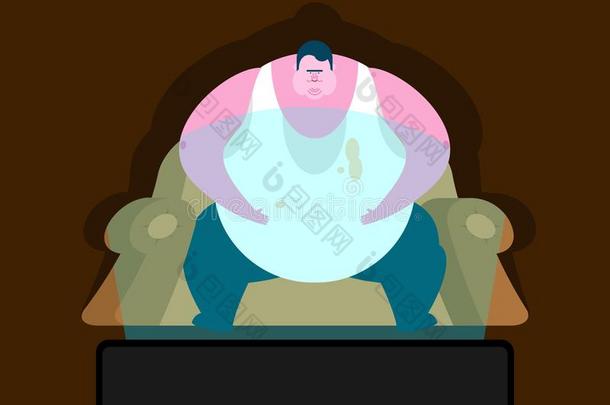 肥的家伙是（be的三单形式一次向椅子和电视sion电视机.Glutt向浓的男人和电视