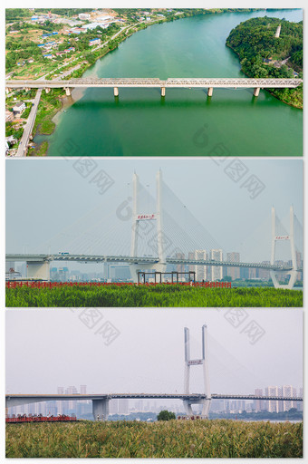 蓝色调海面上的桥梁摄影图图片