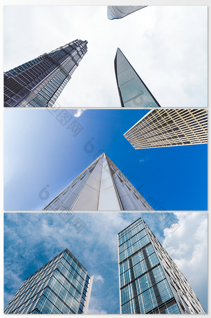 蓝色调城市里的高楼摄影图
