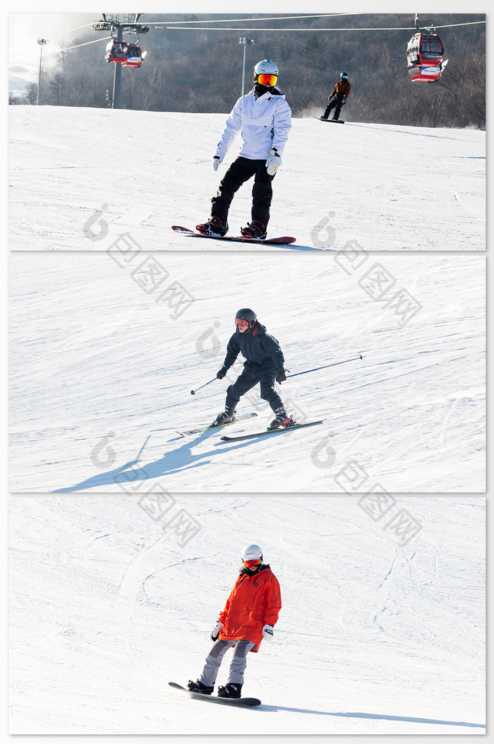 冬天滑雪人物白色背景摄影图