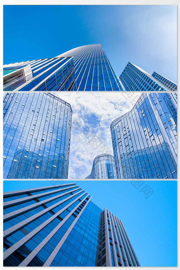 蓝色壮观城市现代建筑摄影背景图
