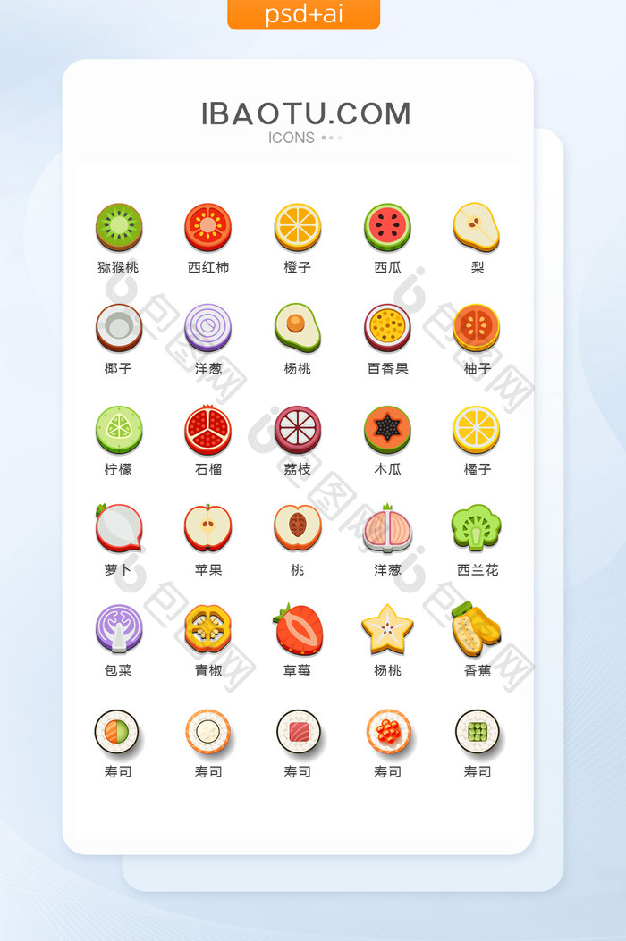 卡通水果素材图标矢量UI素材icon