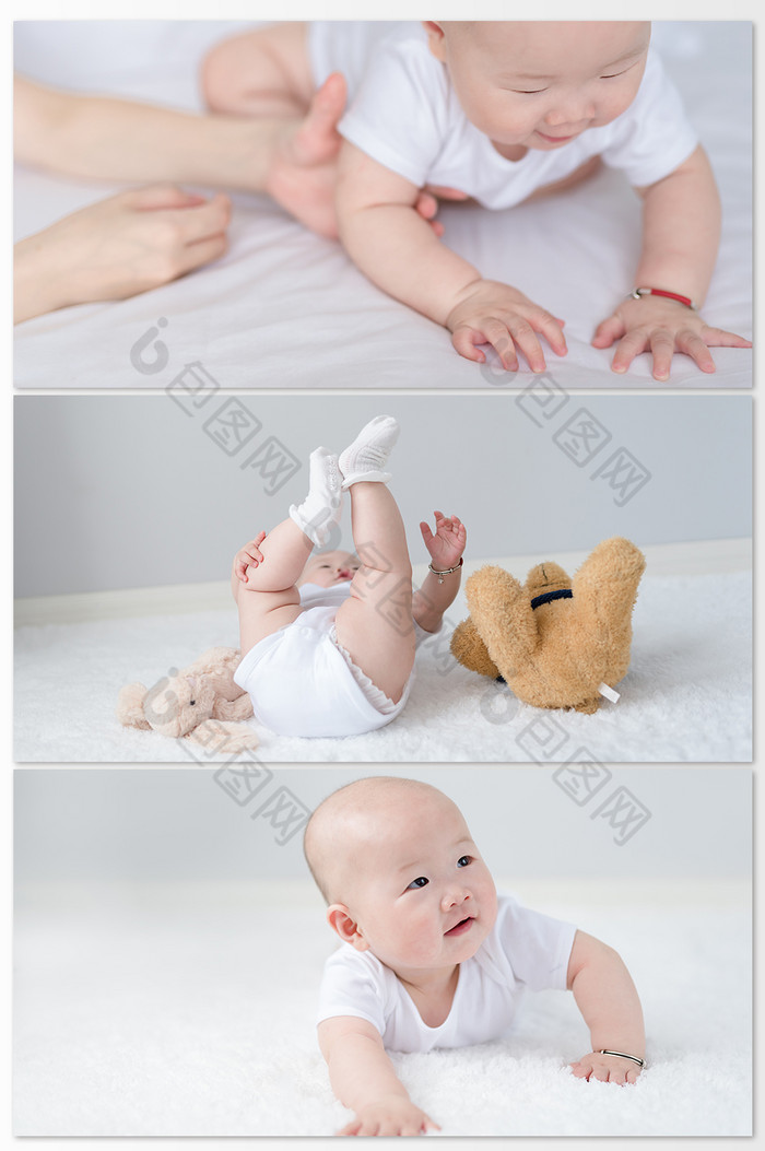 在室内爬行微笑着的婴儿摄影图片图片