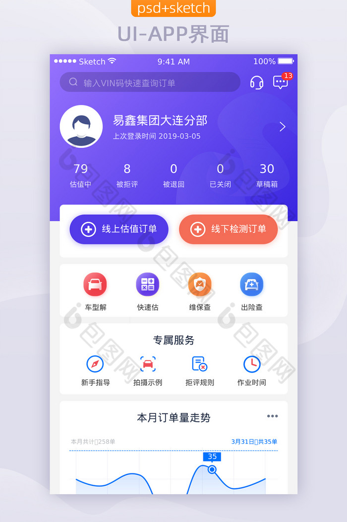 二手车金融APP移动界面UI首页个人中心图片图片