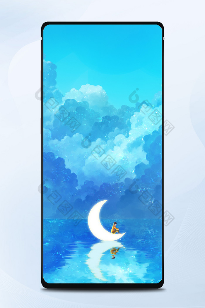 蓝色唯美水面月亮手机壁纸图片图片