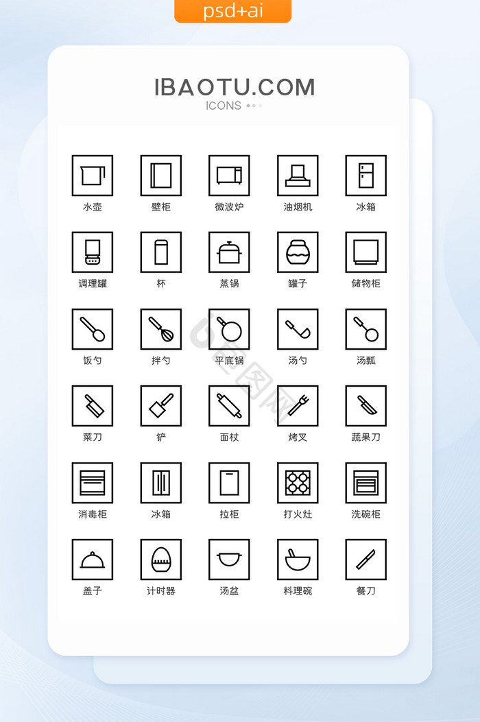 简约线条厨房器具主题矢量icon图标图片