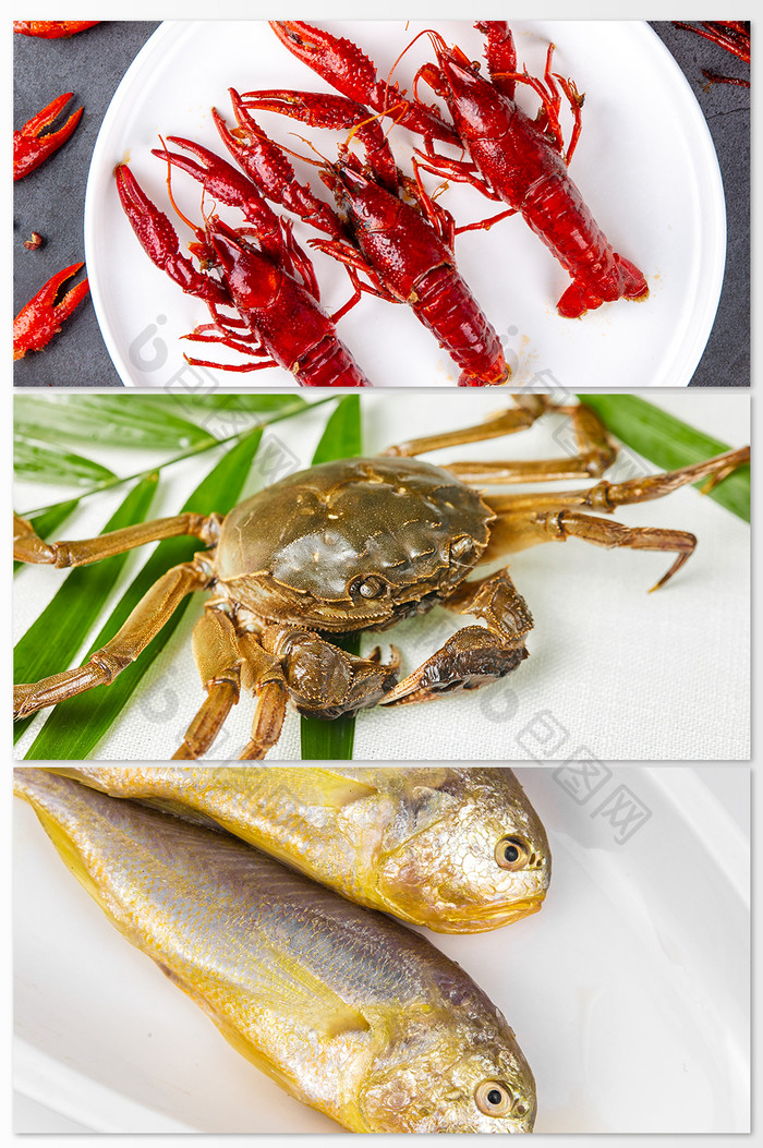 小龙虾章鱼海鲜大虾柠檬健康美食摄影背景图