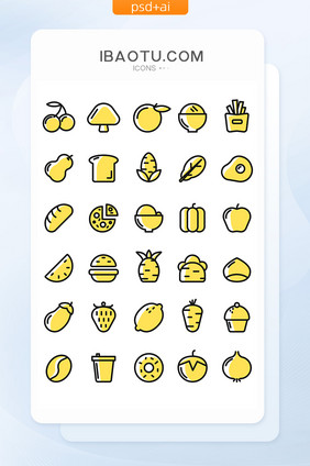 彩色线性食物水果蔬菜主食矢量icon图标