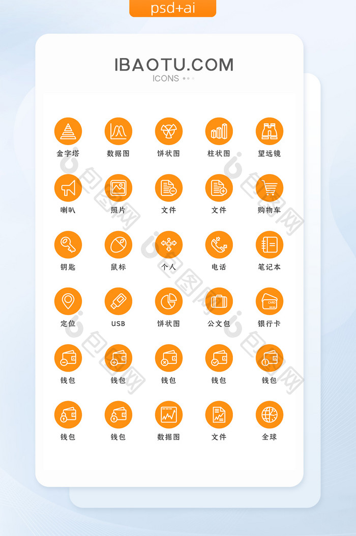 橙色线性金融类常用矢量icon