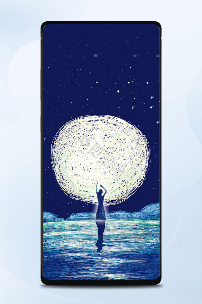 清新治愈系月光下的舞蹈手绘线圈手机壁纸图片