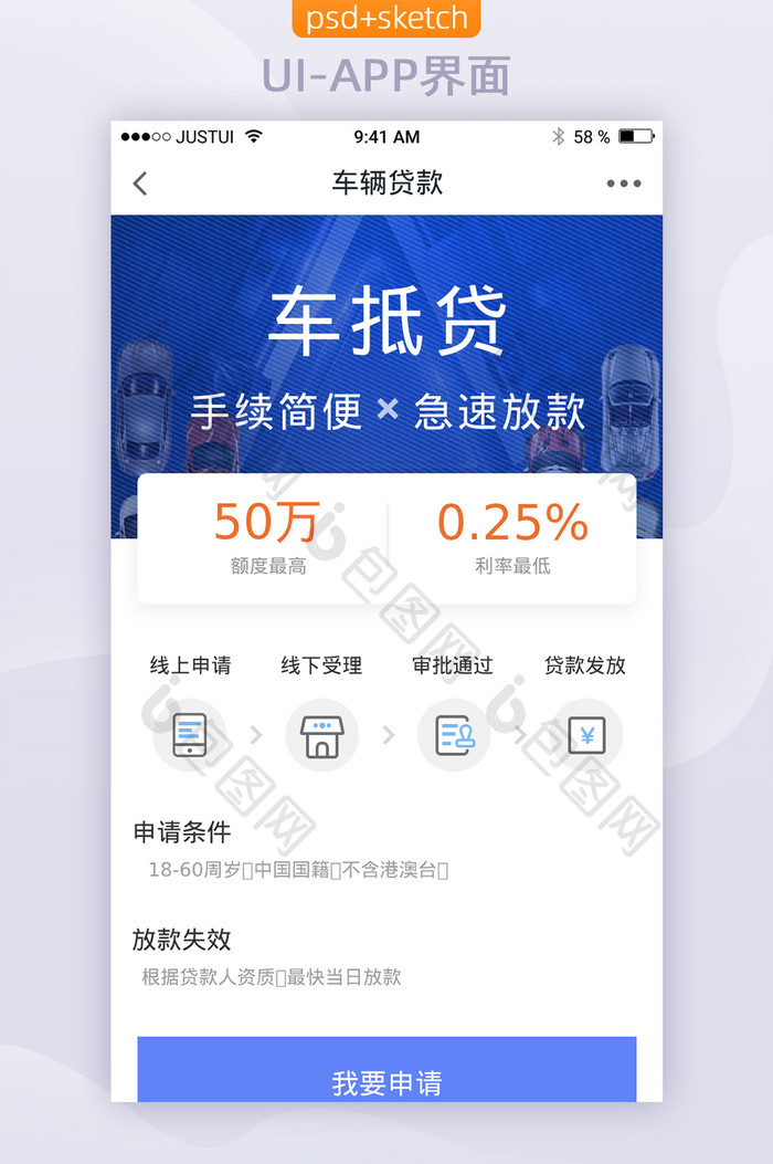 二手车电商类APP车贷服务界面UI设计