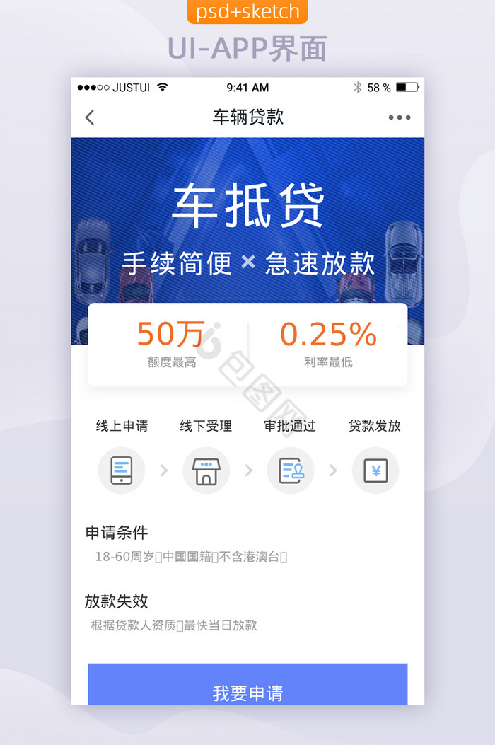 二手车电商类APP车贷服务界面UI设计