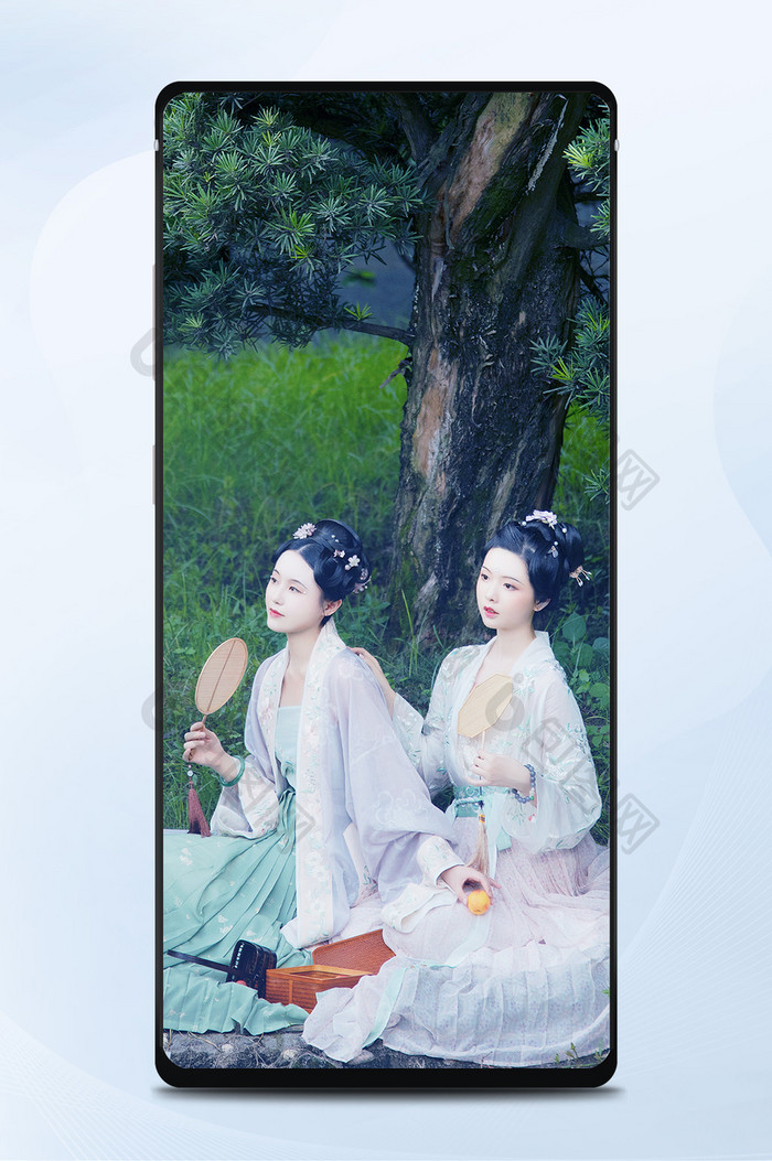 国潮复古中国风粉色头发时尚美女手机壁纸