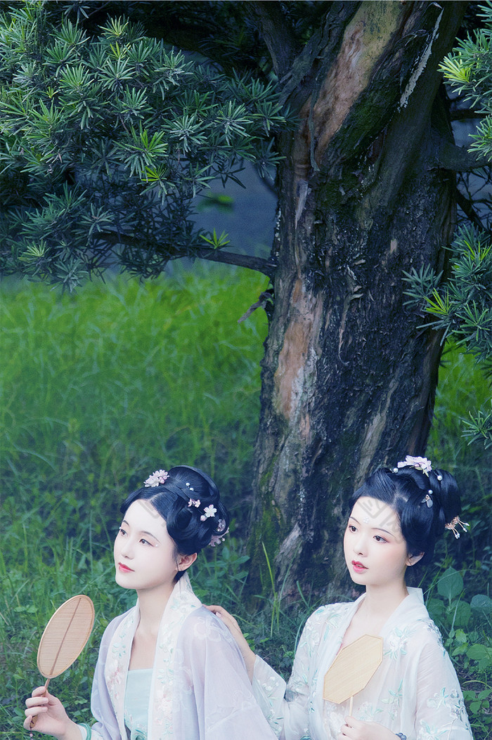 国潮复古中国风粉色头发时尚美女手机壁纸